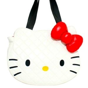Hello Kitty White Quilted Face Tote Bag
